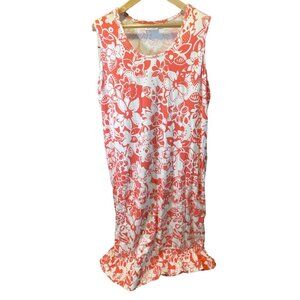 D & Co Orange White Sleeveless Scoop Neck Full Length Maxi Dress Sz 1X